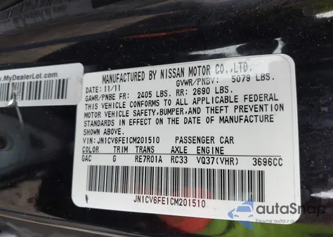 2012 Infiniti G37 z USA, uszkodzony, nr VIN JN1CV6FE1CM201510